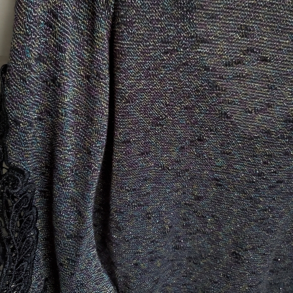 Buckle 3/4 Lace-sleeve Scoop Neck V-back Shimmery Rainbow Metallic Thread Tunic - Picture 8 of 16